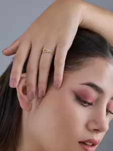 Kushal's Fashion Jewellery Sterling Silver Gold-Plated CZ Studded Temple Finger Ring