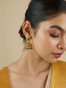 Kushal's Fashion Jewellery 92.5 Pure Silver Gold-Plated Beaded Dome Shaped Jhumkas