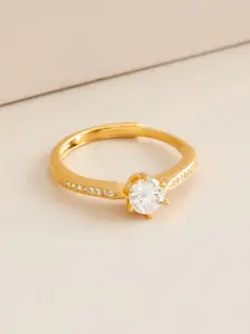 Kushal's Fashion Jewellery 92.5 Pure Silver Gold-Plated Stone Studded Finger Ring