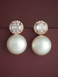 Kushal's Fashion Jewellery 92.5  Silver Rose Gold-Plated Pearl Drop Earrings