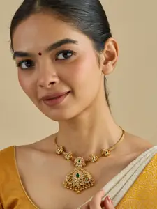 Kushal's Fashion Jewellery Embellished Bridal Gold-Plated Temple Necklace