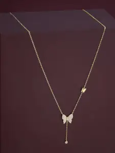 Kushal's Fashion Jewellery  92.5 Silver Gold Plated Cubic Zircon Studded Pendant Chain