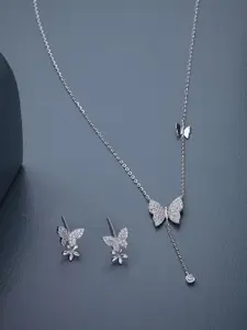 Kushal's Fashion Jewellery White Rhodium-Plated Party 92.5 Pure Silver Pendant Set