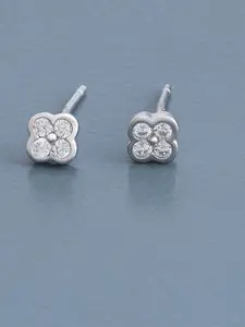 Kushal's Fashion Jewellery 92.5 Sterling Silver Rhodium-Plated Stone Studded Studs
