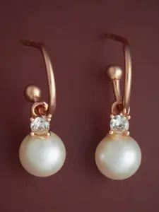 Kushal's Fashion Jewellery 92.5  Silver Rose Gold-Plated Pearl Drop Earrings