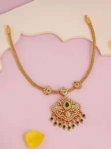 Kushal's Fashion Jewellery 92.5 Pure Silver Gold-Plated Studded & Beaded Temple Necklace