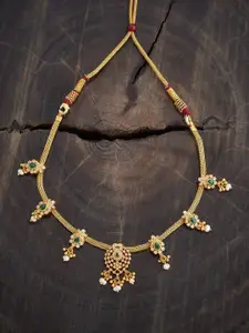 Kushal's Fashion Jewellery Embellished Bridal Silver Gold Plated Studded Temple Necklace