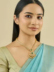 Kushal's Fashion Jewellery Embellished Bridal 92.5 Silver Gold-Plated Temple Necklace