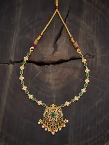 Kushal's Fashion Jewellery Embellished Bridal 92.5 Gold-Plated Zircon Temple Necklace