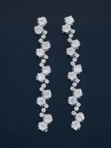 Kushal's Fashion Jewellery 92.5  Silver Rhodium-Plated Zircon Drop Earrings