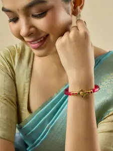 Kushal's Fashion Jewellery Ruby-Green Gold-Plated Ethnic 92.5 Pure Silver Temple Bangle