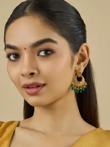 Kushal's Fashion Jewellery Embellished Bridal 92.5 Gold-Plated Crescent Chandbalis