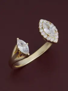 Kushal's Fashion Jewellery Sterling Silver Gold-Plated CZ Studded Adjustable Finger Ring