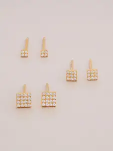 Kushal's Fashion Jewellery 92.5 Sterling Silver Gold Plated Square Studs Earrings