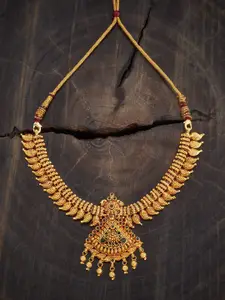 Kushal's Fashion Jewellery Embellished Bridal 92.5 Gold-Plated Stone Temple Necklace