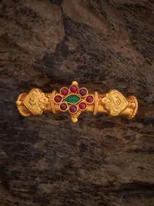 Kushal's Fashion Jewellery Ruby-Green Gold-Plated Ethnic 92.5 Pure Silver Temple Bangle