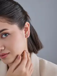 Kushal's Fashion Jewellery 92.5  Silver Rose Gold-Plated Zircon Floral Studs