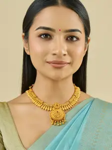 Kushal's Fashion Jewellery Embellished Bridal 92.5 Silver Gold-Plated Temple Necklace