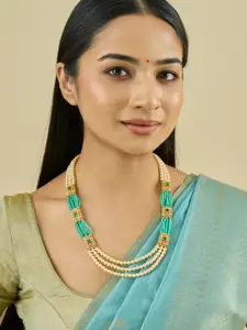 Kushal's Fashion Jewellery Embellished Bridal 92.5 Gold-Plated Beaded Temple Necklace