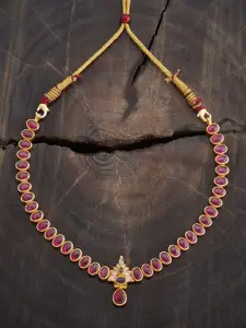 Kushal's Fashion Jewellery 92.5 Sterling Silver Gold-Plated Stone Studded Temple Necklace