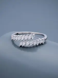 Kushal's Fashion Jewellery 92.5 Pure Silver Rhodium-Plated Stone Studded Finger Ring