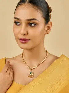 Kushal's Fashion Jewellery Silver Gold-Plated Temple Necklace