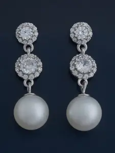 Kushal's Fashion Jewellery 92.5  Silver Rhodium-Plated Pearl Classic Drop Earrings