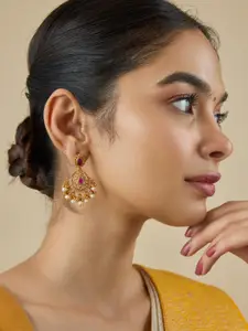 Kushal's Fashion Jewellery Embellished Bridal 92.5 Gold-Plated Contemporary Drop Earrings