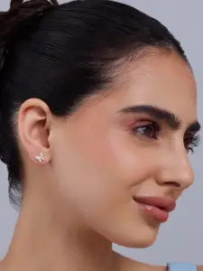 Kushal's Fashion Jewellery 92.5 Sterling Silver Gold Plated Zircon Quirky Temple Studs