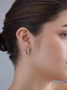 Kushal's Fashion Jewellery 92.5  Silver Rhodium-Plated Zircon Hoop Earrings