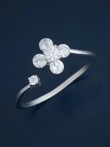 Kushal's Fashion Jewellery Sterling Silver Rhodium-Plated CZ Studded Temple Finger Ring