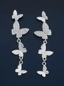 Kushal's Fashion Jewellery 92.5  Silver Rhodium-Plated CZ Drop Earrings