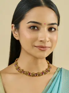 Kushal's Fashion Jewellery Embellished Bridal 92.5 Gold-Plated Stone Temple Necklace