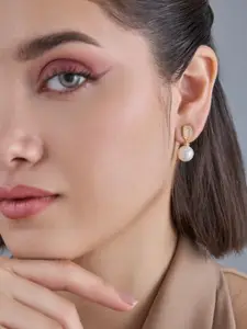 Kushal's Fashion Jewellery 92.5  Silver Gold-Plated Pearl Classic Drop Earrings