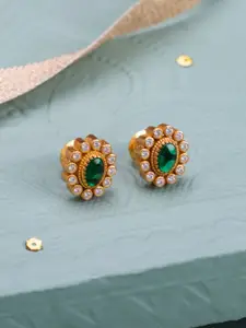Kushal's Fashion Jewellery 92.5 Pure Silver Gold-Plated Contemporary Studs Earrings