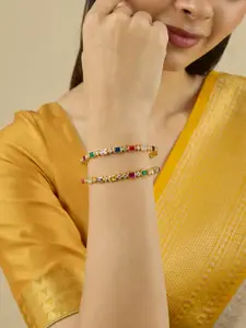 Kushal's Fashion Jewellery Embellished Bridal Set Of 2 92.5 Gold-Plated Navaratna Bangles