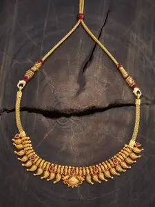 Kushal's Fashion Jewellery Embellished Bridal Silver Gold Plated Stone Temple Necklace