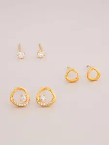 Kushal's Fashion Jewellery 92.5 Sterling Silver Gold Plated Geometric Studs Earrings