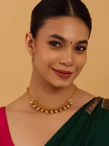 Kushal's Fashion Jewellery 92.5 Pure Silver Gold-Plated Artificial Stones Temple Necklace