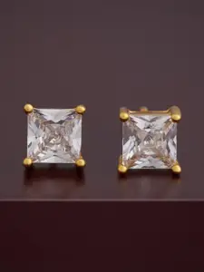 Kushal's Fashion Jewellery 92.5  Silver Gold-Plated CZ Studded Studs Earrings