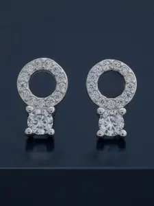 Kushal's Fashion Jewellery 92.5  Silver Rhodium-Plated CZ Circular Studs