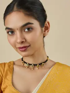 Kushal's Fashion Jewellery Embellished Bridal Silver Gold Plated Stones & Temple Necklace