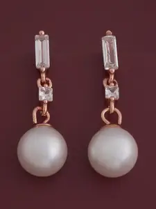 Kushal's Fashion Jewellery 92.5  Silver Rose Gold-Plated CZ Studded Drop Earrings