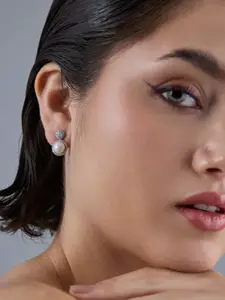 Kushal's Fashion Jewellery 92.5  Silver Rhodium-Plated Classic Pearls Studs