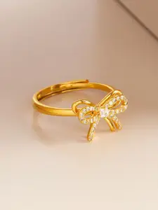 Kushal's Fashion Jewellery 92.5 Pure Silver Gold-Plated Stone Studded Finger Ring