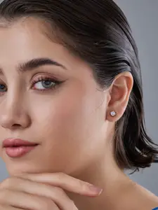 Kushal's Fashion Jewellery 92.5 Silver Rhodium-Plated Stone Studded Circular Studs