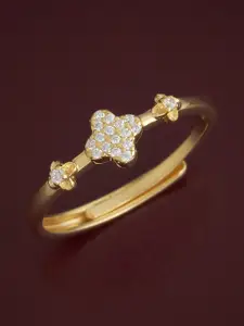 Kushal's Fashion Jewellery Sterling Silver Gold-Plated Cubic Zirconia Temple Finger Ring