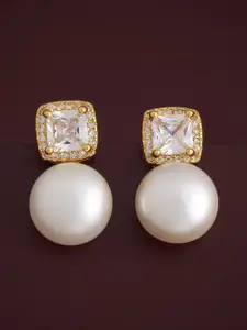 Kushal's Fashion Jewellery 92.5  Silver Gold-Plated Classic Pearl Studs