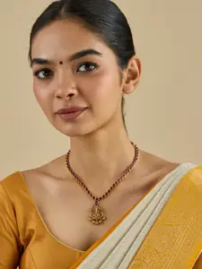 Kushal's Fashion Jewellery 92.5 Pure Silver Gold-Plated Stone Studded & Beaded Necklace