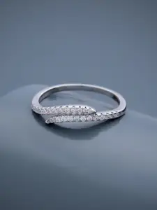 Kushal's Fashion Jewellery 92.5 Pure Silver Rhodium-Plated Stone Studded Finger Ring